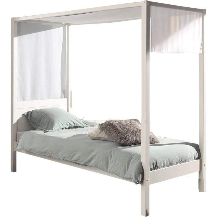 Himmelbett Katerína 208x98x191 Einzelbett Massivholz Weiß – Bild 1