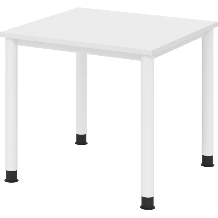 bümö höhenverstellbarer Schreibtisch H-Serie 80x80 cm in weiß, Gestell in Weiß - PC Tisch für's Büro manuell höhenverstellbar, Computertisch verstellbar, HS-08-W-W