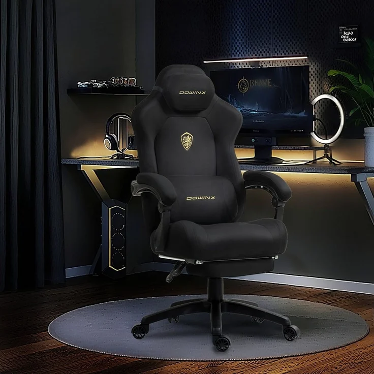 Dowinx Gaming-Stuhl Atmungsaktiver und Ergonomischer Bürostuhl aus Mikrofaser-Velours (Packung), Weiches Sitzgefühl, Verstellbarer Schreibtischstuhl mit Fußstütze – Bild 2