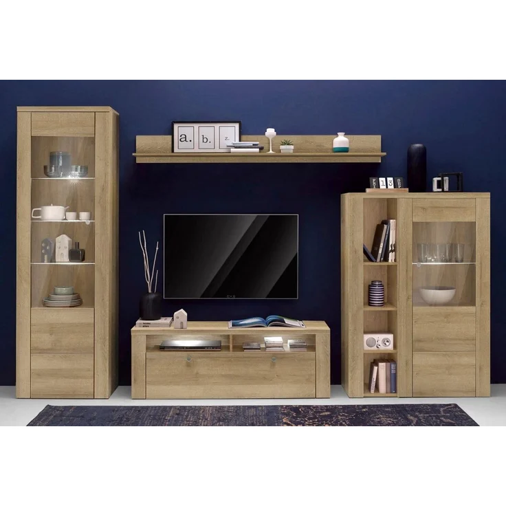 Home affaire Wohnwand Larona, Anbauwand, Set 4 Teilig, (Set, 4-St), bestehend aus 1 TV-Board, 1 Highboard, 1 Vitrine, 1 Wandregal – Bild 3
