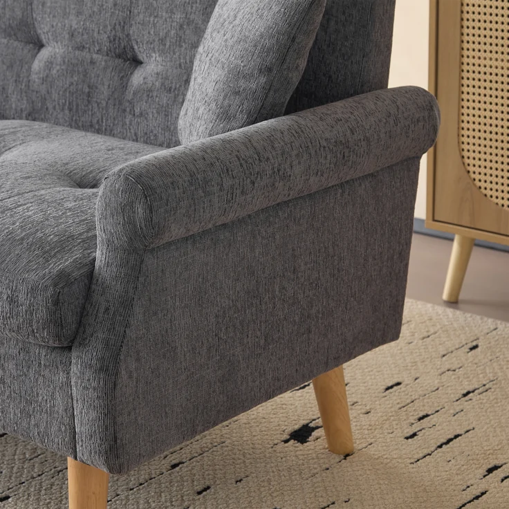Kompakt Sofa mit 15 cm Sitzkissen & Massivholzfüßen, Chenille, 162x74x77 cm, Grau – Bild 5
