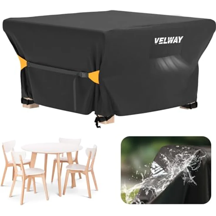 Velway Gartenmöbel Abdeckung Wasserdicht - 125 x 125 x 74 cm Quadratisch Schutzhülle Winddicht Loungemöbel Abdeckung Abdeckhauben für Gartentische Sitzgruppe Terrassenmöbel Schwarz – Bild 2