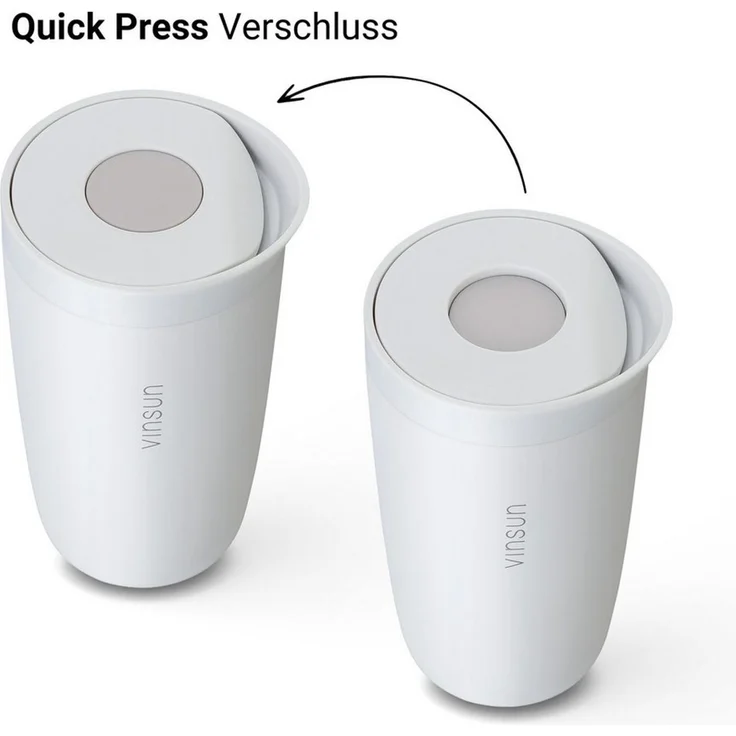 Vinsun Thermobecher Edelstahl Isolierbecher 350ml - Kaffeebecher to Go auslaufsicher, 2-tlg, Edelstahl, Doppelwandig, BPA frei, bruchfest, Einhandbedienung per Knopfdruck – Bild 2