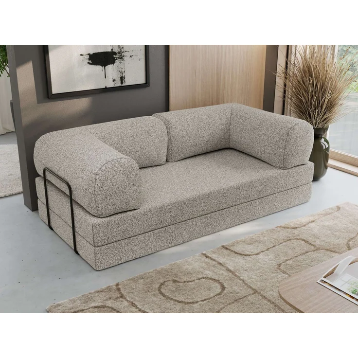 3-Sitzer Sofa ORSETTO mit Schlaffunktion, Metallrahmen, modernes Bettsofa mit HR- und T30-Schaum - Hellgrau Stukture – Bild 4