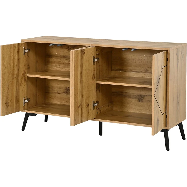 Merax Sideboard mit Wellenmuster, 4 Türen mit Rückprallmechanismus, Aufbewahrungsschrank, Holzfarbe – Bild 9
