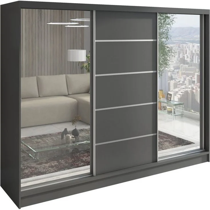 A&J MöbelLand GmbH Schiebetürenschrank TARO 3-türiger Kleiderschrank mit Spiegel, und Kleiderstangen (TOP ANGEBOT! Geräumiger Schrank mit einer Breite von 200 cm und Spiegel, ideal zur Aufbewahrung von Kleidung und Accessoires. Viel Stauraum, TOP PRODU... – Bild 5