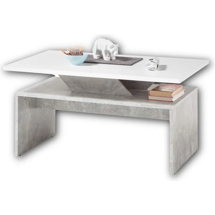 Stolkom Sp.z.o.o. Couchtisch Allegra Wohnzimmertisch weiß, Absetzung Beton, BxHxT 100x50x60 cm, Akazie Massivholz, Flächenbelastung des Tisches ca. 90 kg