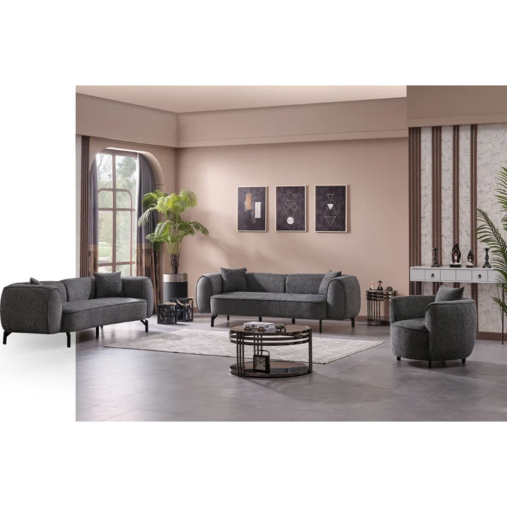 Sitzgruppe/Sofa Set - Wohnzimmergarnitur "Malve" 3+3+1-Anthrazit – Bild 1
