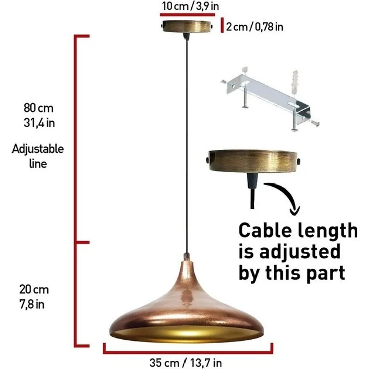 Bamyum Pendelleuchte Bamyum Pendelleuchte Durchmesser 35 cm E27 Metall Moderne Lampe, ohne Leuchtmittel – Bild 4