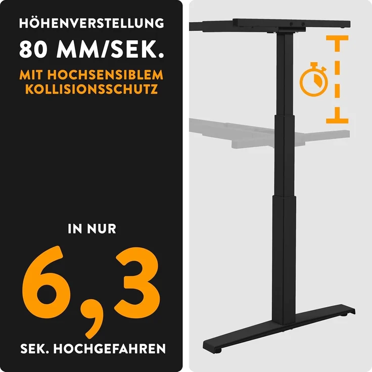 boho office® Schreibtisch Basic Line, Schwarz höhenverstellbar 80 mm/Sek, Tischplatte Lichtgrau 180 x 80 cm – Bild 7