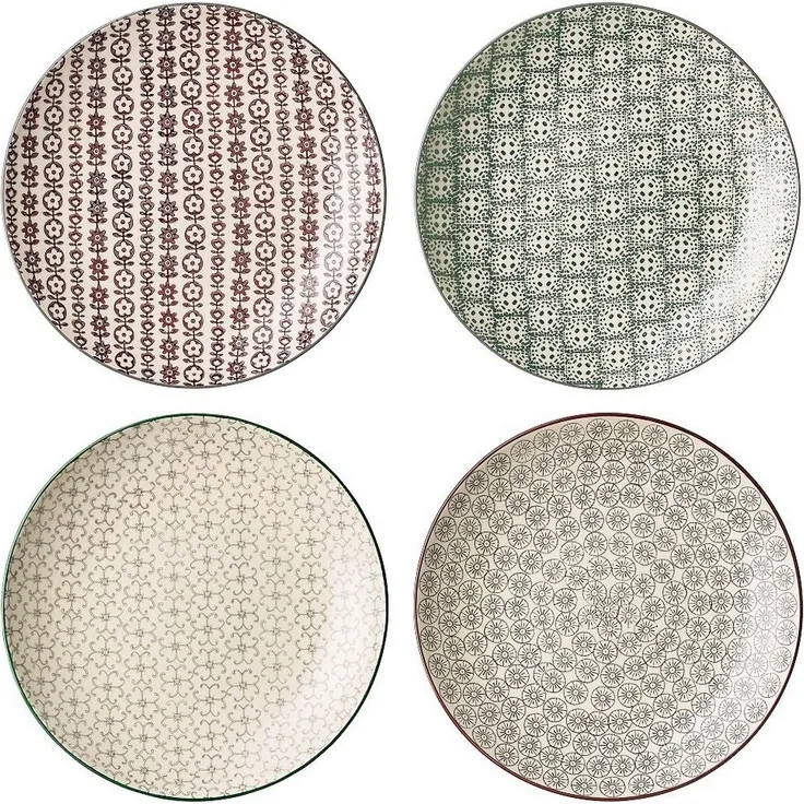 Bloomingville Speiseteller Bloomingville Karine Speiseteller Ø 25 cm Grün Steingut 4er Set