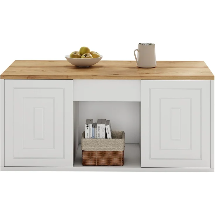 Couchtisch 46 x 95 x 45 cm, mit Höhenverstellung, in Holzoptik, Konstruktion aus Spanplatte, Weiß / Naturfarben – Bild 25