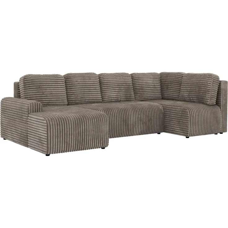 U-förmiges Sofa NESSARO COR U mit Schlaffunktion und Bettkasten, Freistehende Wohnlandschaft, DL-System, Bonellfederkern - Hellbraun Cord - Rechts Seite – Bild 9