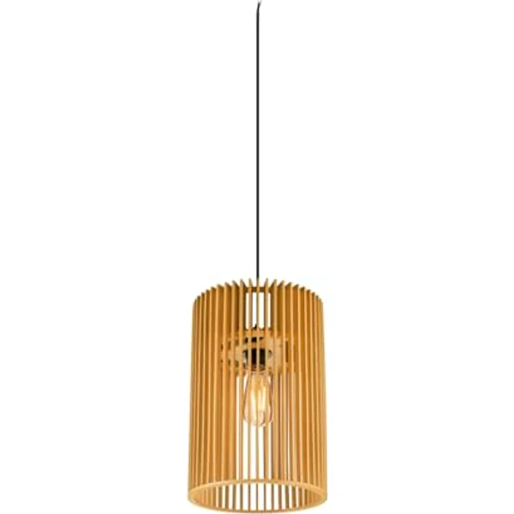 SLV WUD Pendelleuchte, E27, zylindrisch, max. 60W, schwarz, Holzoptik, IP20 – Bild 1