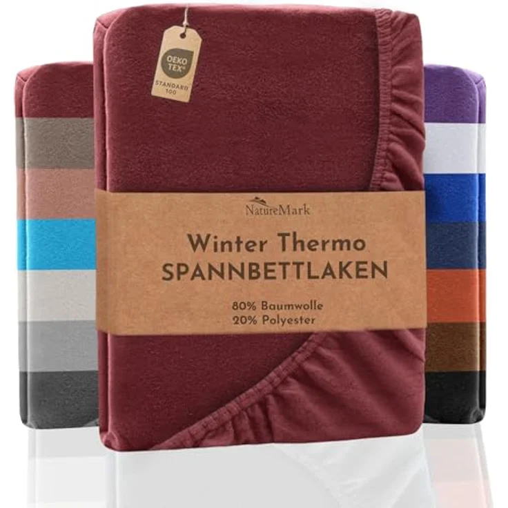 NatureMark Spannbettlaken Winter Thermo Fleece Spannbetttuch, 80% Baumwolle und 20% Polyester, Gummizug: rundum, (1 Stück), 120x200 cm - Bordeaux rot – Bild 2