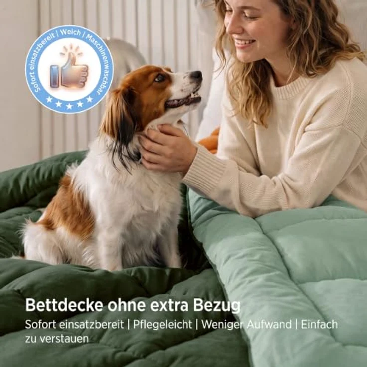 BEDSURE Bettdecke Ohne Bezug 155x220 - Winterdecke Extra Warm 450GSM | Winterbettdecke Mit integriertem Bezug Für Allergiker Waschbare Winter Dicke Bettdecken Oeko-TEX Zertifiziert, Bronzegrün – Bild 3
