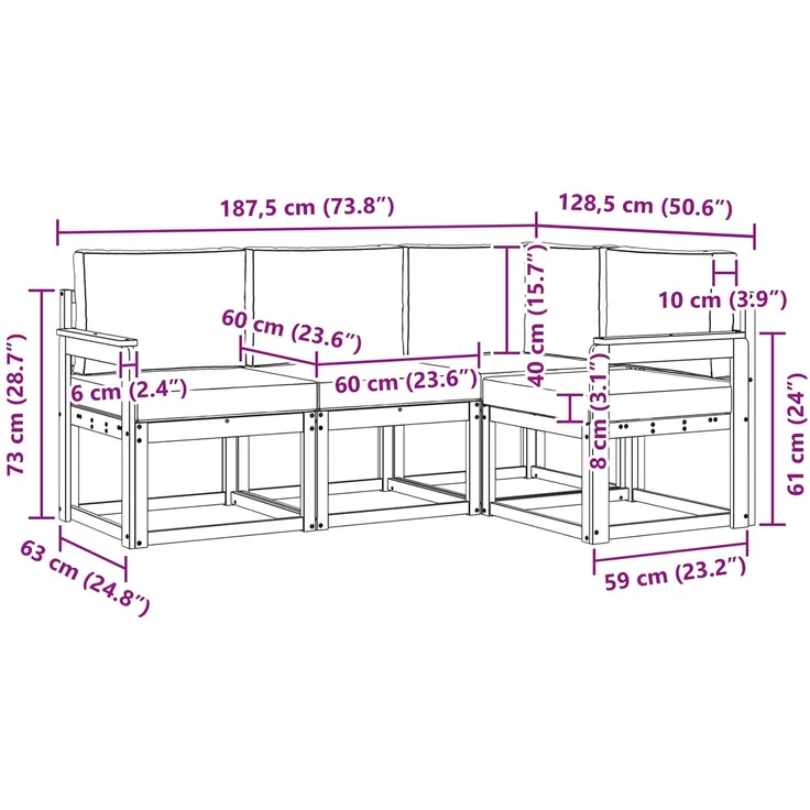 vidaXL Outdoor-Sofagarnitur mit Kissen 4 pcs Natur und Creme 3366313 – Bild 9