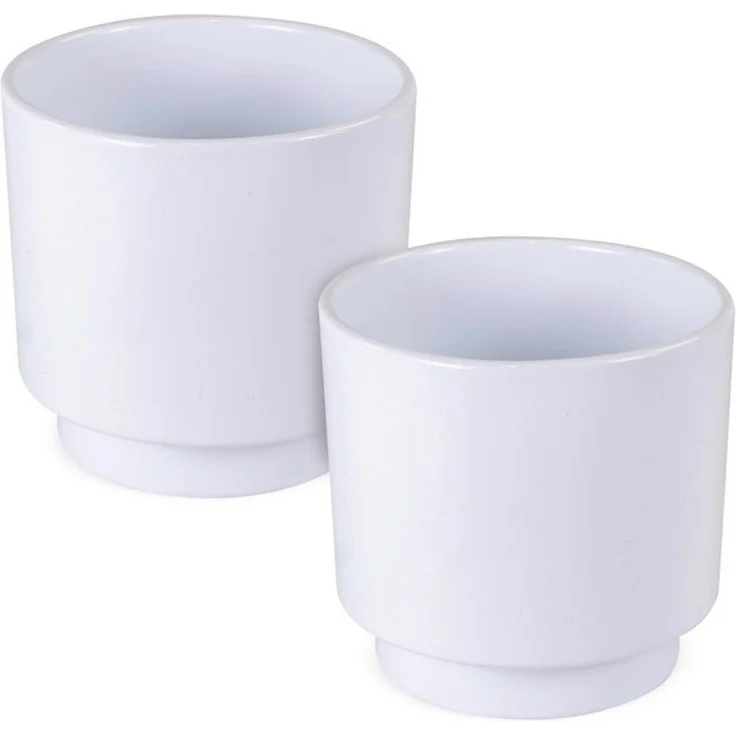 matches21 HOME & HOBBY Blumentopf Blumentöpfe 2er Set aus Keramik in Ø 10,5 x 10,5 cm in Weiß (2 St), Zeitlose Übertöpfe mit Fuß – Bild 3