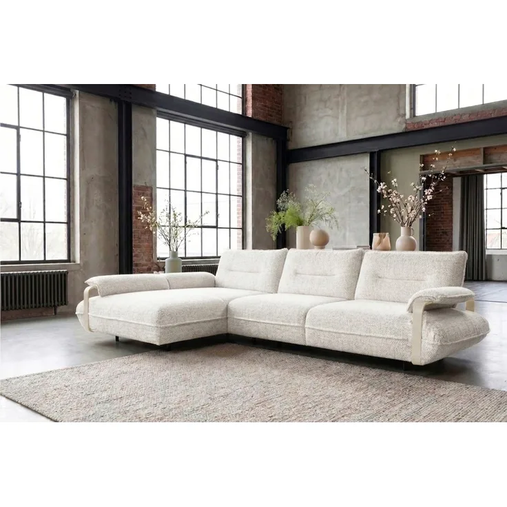 KAWOLA Ecksofa ANISSA Stoff cremeweiß manuelle Rückenverstellung Longchair links 84 x 185 x 297 cm