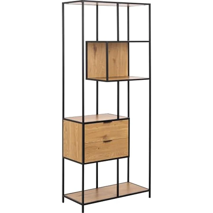 XXXL Xxxl Regal, Schwarz/Eiche, 4 Fächer, 2 Schubladen, 77x185x35 cm, stehend – Bild 1