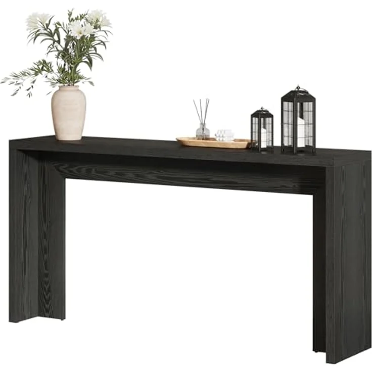 LITTLE TREE Konsolentisch im Landhausstil, 140 cm Langer Sofatisch aus Holz mit Stauraum für Eingangsbereich, Foyer, Flur, Wohnzimmer, einfache Montage (Schwarz) – Bild 1