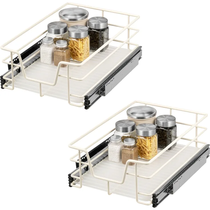 Teleskopschubladen 2er Set - für 40 cm Schrank mit Einlegeboden, aus Metall, (Cremeweiß)