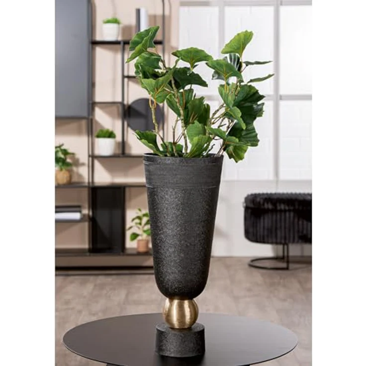 Casablanca Vase Nama, Aluminium schwarz craqueliert, konisch, Höhe 40cm x Ø 17cm, mit goldfarbenen Akzenten und wasserdichtem Design – Bild 2