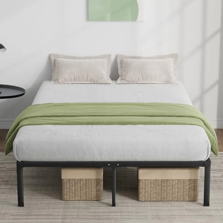 Novilla Bettgestell 135x190 cm, Metallbett mit Metall Lattenrosrt, Bettgestelle 30,5cm Höhe, Leichte Monrtaghe und Stauraum unter dem Bett, Schwarz – Bild 2