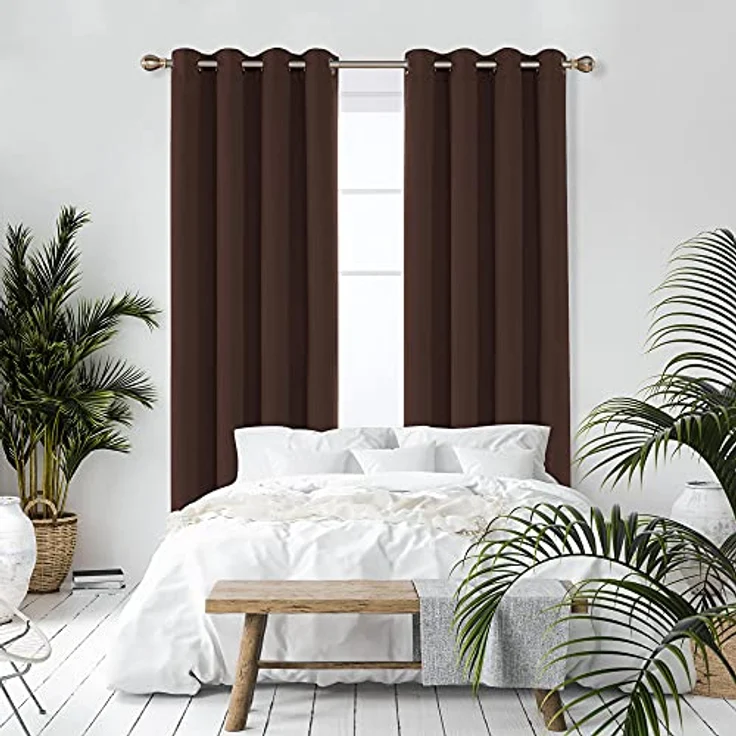 Deconovo Vorhang Blickdicht mit Kälteschutz Gardinen Kinderzimmer Verdunkelungsvorhang, 220x140 cm(HöhexBreite), Dunkelbraun, 2er Set – Bild 5