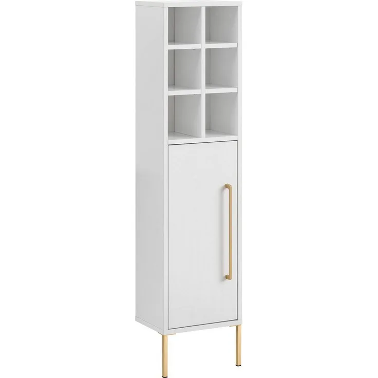 Schildmeyer Gloria Highboard 148429, weiß/Gold, 130,6 x 30,4 x 21,8 cm