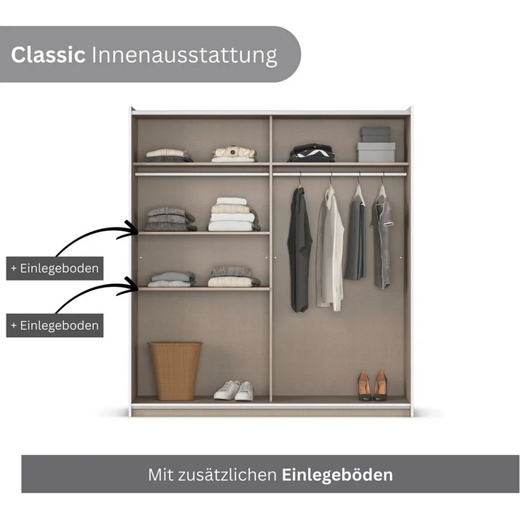Rauch Möbel Saturn, Schwebetürenschrank mit zusätzlichen Fachböden, Kleiderschrank weiß, Kleiderschränke, Garderobe, Schrank mit Stauraum, 2-türig, Farbe Alpinweiß, 175 x 191 x 59 cm – Bild 3