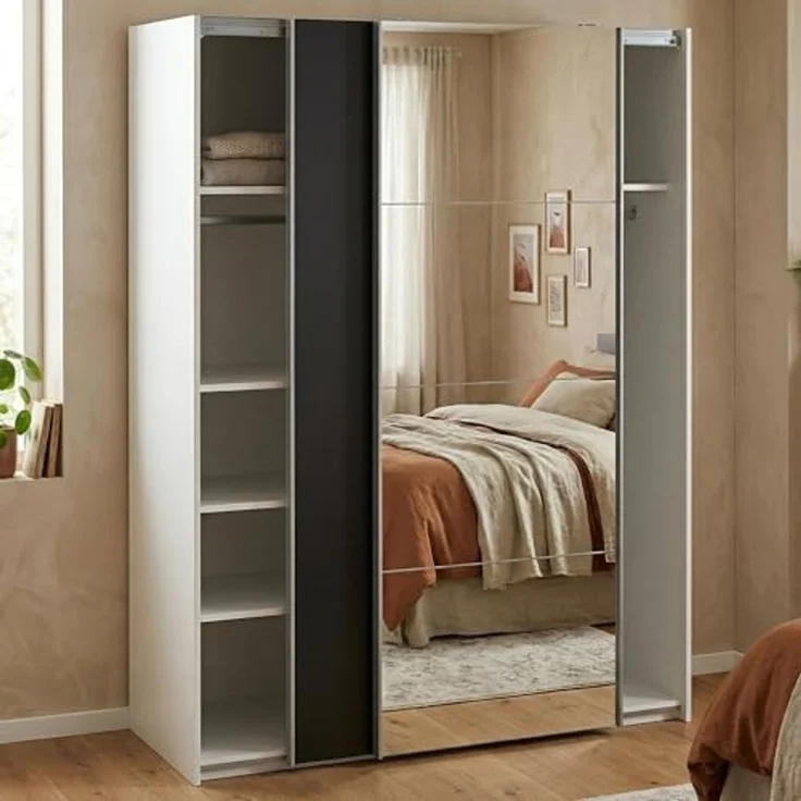 Dmora - Kleiderschrank 2 Türen Diandra, Schlafzimmermöbel, Schrank, Garderobe, 150x61 h200 cm, Weiß und Schwarz – Bild 1
