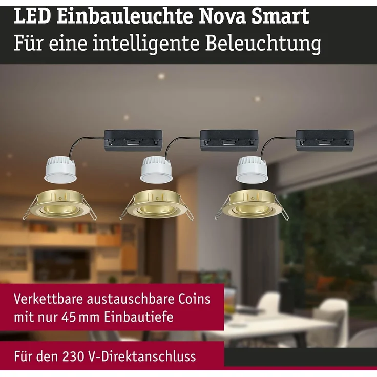 Paulmann 92436 LED Einbauleuchte Nova Coin 3er-Set Zigbee RGBW Gold matt – Bild 3