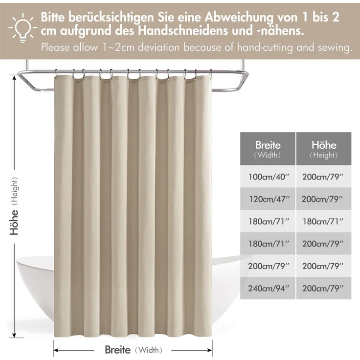 Woaboy Duschvorhang Leinenoptik Anti-Schimmel Beige 180x200 cm – Bild 5