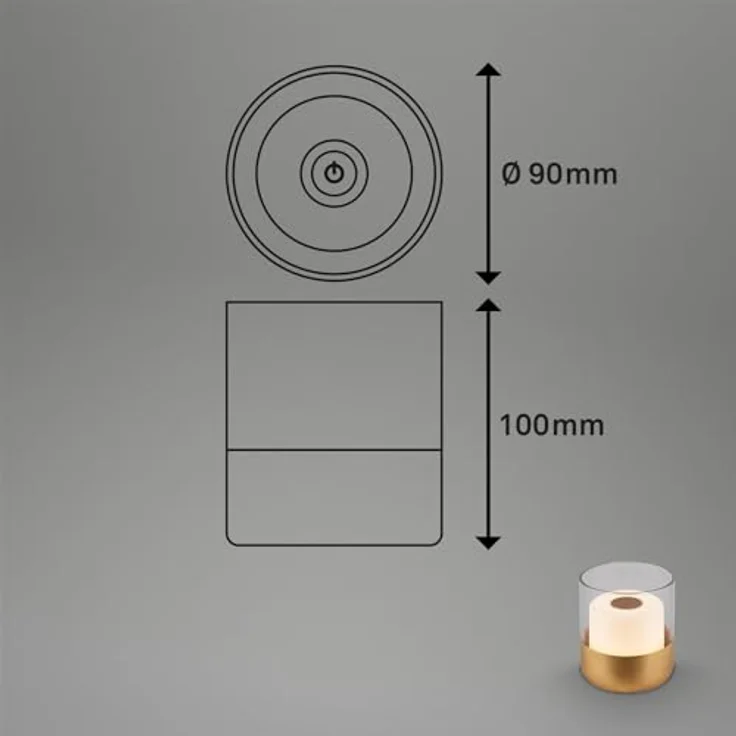 BRILONER Mini LED Tischleuchte, Akku, Dimmbar, Warmweiß 2700K, IP44, Touch, goldfarben, 9 x 10 cm – Bild 2