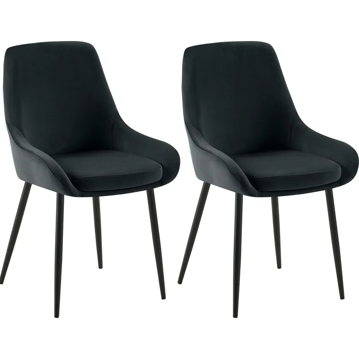 2er Set Esszimmerstuhl PUNAR - Samt Schwarz 50x53x86 cm Schwarz | Essstühle Esszimmerstühle Küchenstühle Wohnzimmerstühle