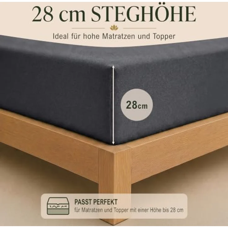 MALIKA® Spannbettlaken 120x200cm Baumwolle Jersey, Oeko-Tex zertifiziert, für Matratzenhöhe bis 28 cm, faltenfreies Liegen – Bild 5