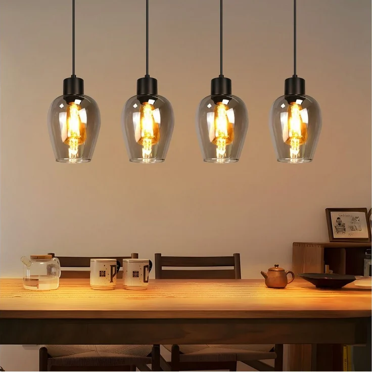 ZMH Pendelleuchte Esstisch 1/3/4-flammig, Hängeleuchte E27 aus Rauchglas und Metall, ohne Leuchtmittel, Vintage kreative Esstisch Küchenlampe für Wohnzimmer Schlafzimmer – Bild 1