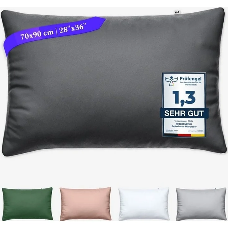 Wolkenfeld Kissenbezug Mikrofaser Kissenbezug - Allergiker Kopfkissenbezug - unfassbar weich, Größe 80x80, 40x80 und 70x90 cm I versteckter Reißverschluss – Bild 4