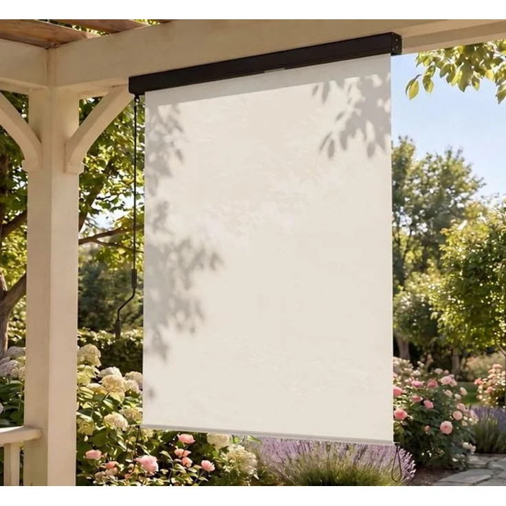 SONGMICS Seitenmarkise Alu 1.4 x 2.5m Senkrechtmarkise für Balkon, Terrasse, mit Grauer Markisenkassette, Vertikalmarkise für außen, Markise für Windschutz, Sonnenschutz und Sichtschutz, Beige GSA145BE – Bild 1