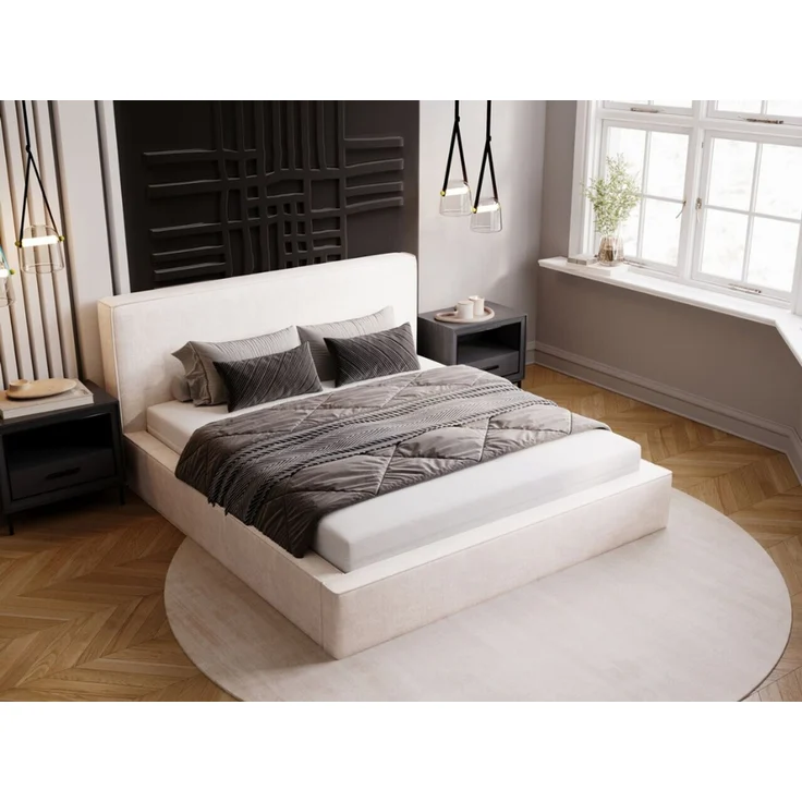 GRAINGOLD Monaco Doppelbett 180x200, Polsterbett mit Bettkasten und Kopfteil, Velour-Stoff, Creme – Bild 3