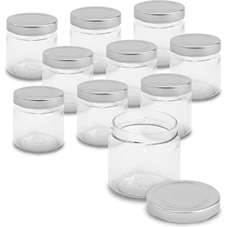 itenga Marmeladenglas itenga Set 10 Marmeladengläser rund mit silbernem Deckel 212ml