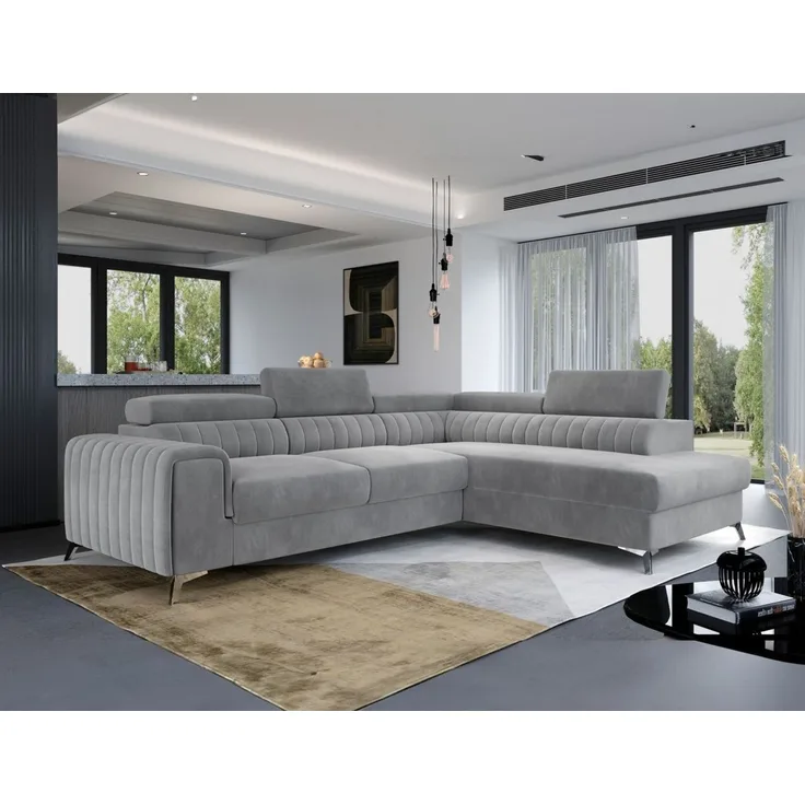 Ecksofa mit Schlaffunktion Sofa ELENI Stoff Monolith Hellgrau Ottomane Rechts