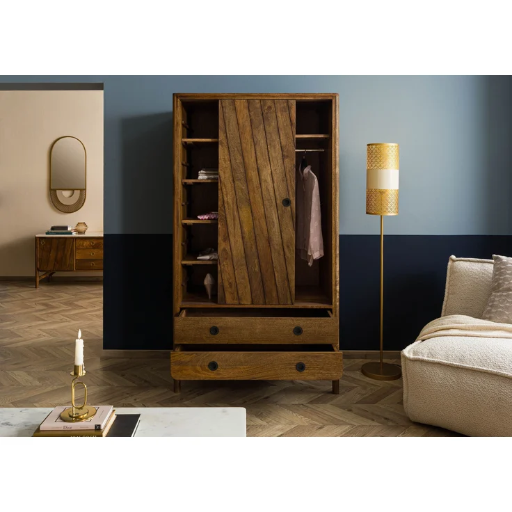 Kleiderschrank Mango 100x60x180 braun geölt / Griff schwarz LOS ANGELES #111 – Bild 3