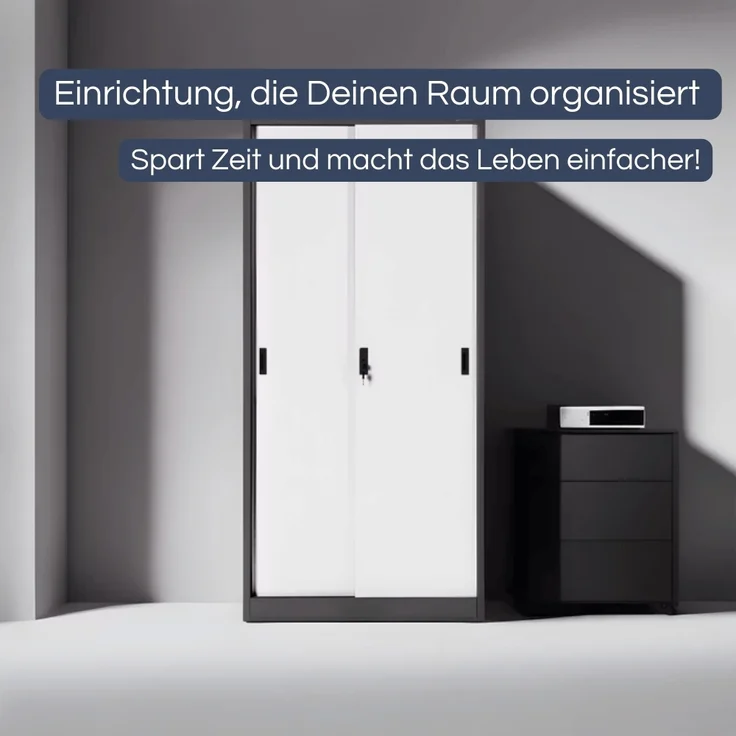 Aktenschrank abschließbar ROLF - Schiebetüren, 5 Ebenen | Büroschrank aus Stahl Metallschrank Werkstatt Mehrzweckschrank Werkzeugschrank, 185x90x40cm Anthrazit-Weiß – Bild 3