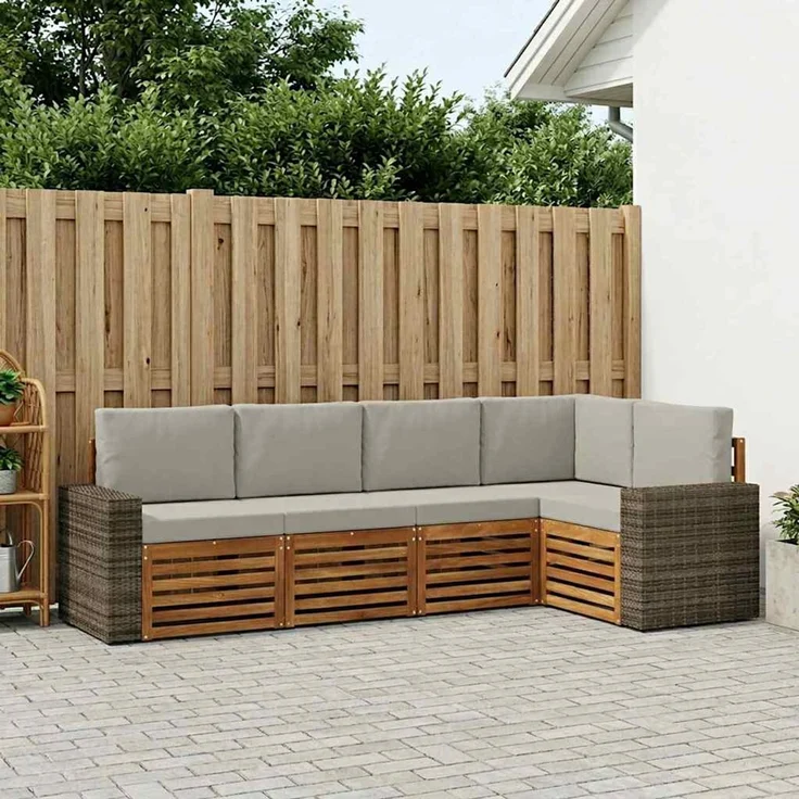 vidaXL Outdoor-Sofagarnitur 5 stk. 5-Sitzer Natur und Hellgrau 3384367 – Bild 1