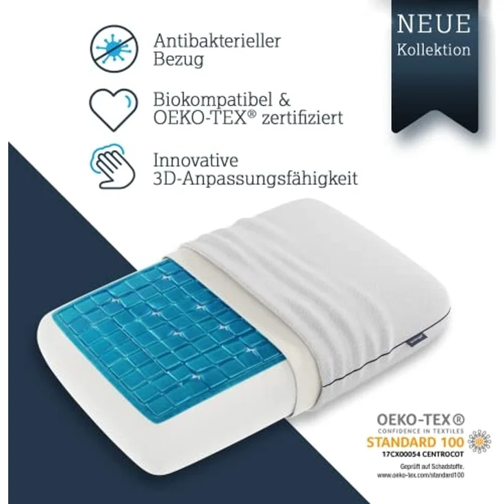 Technogel Nackenstützkissen Original Deluxe, Seitenschläfer, Rückenschläfer, Bauchschläfer, Gelkissen mit Viscoschaum – Bild 5