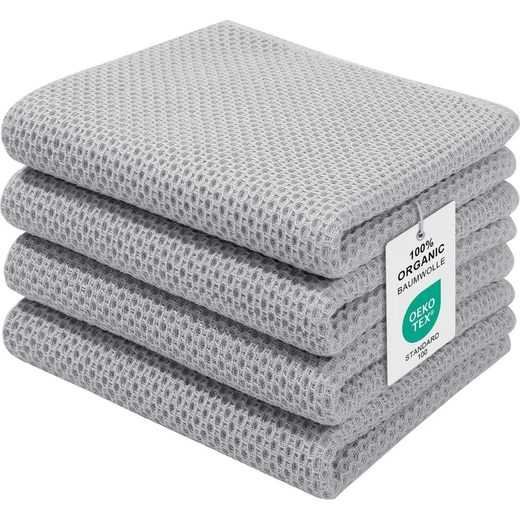4er Set Baumwolle Geschirrtücher 32x72cm Saugfähig Küchenhandtücher Hellgrau – Bild 1
