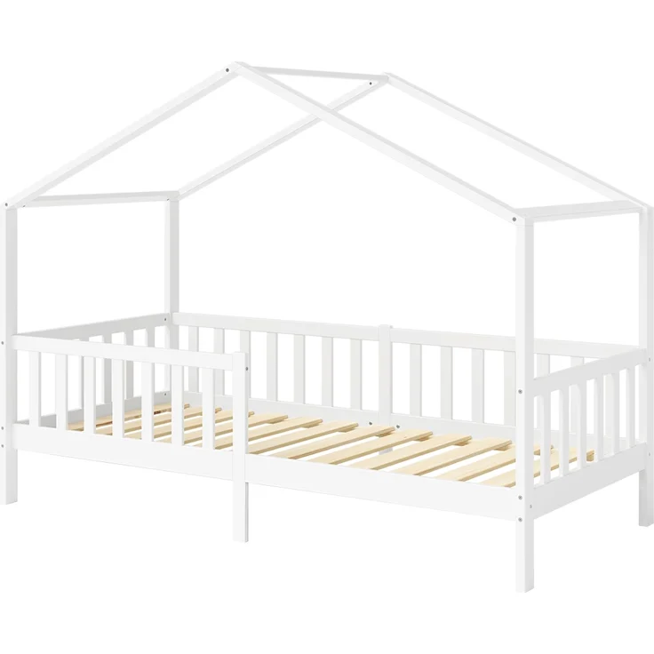 Bellabino 'Bia' Hausbett 80x160 cm mit Matratze, weiß, Kiefer Massivholz, Montessori Kinderbett mit Rausfallschutz und Lattenrost – Bild 2