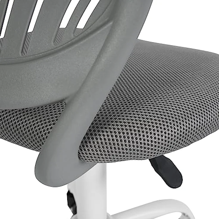 FurnitureR Bürostuhl für Teenager, Mädchen, 360° drehbar, niedrig, mittelgroß, PP-Mesh-Rückseite, Stoff, höhenverstellbar, Rollrolle, Stoff grau – Bild 8
